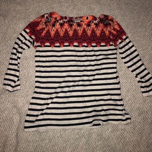 3/4 sleeve tribal print and striped top